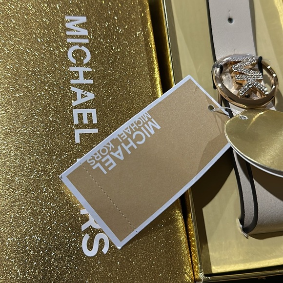 NIB Michael Kors  25MM REVERSIBLE Pave Logo Belt In Box SZ S/M BLING LOGO